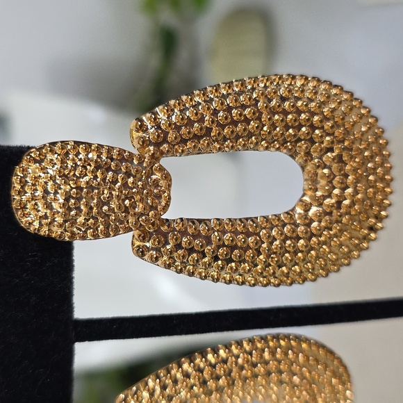 Large Gold Textured Statement Drop Earrings - Picture 5 of 8